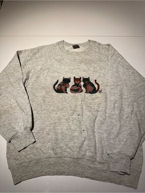 Jerzees Light Gray Crewneck Sweatshirt with Cat Embroidery